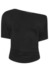 PixieGirl Petite Black Slash Neck Ruched T-Shirt