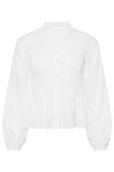 PixieGirl Petite White Shirred Long Sleeve Shirt