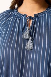 YOURS Plus Size Navy Blue Stripe Notch Neck Embroidered Blouse | Yours Clothing 4