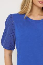 M&Co Blue Broderie Cotton Puff Sleeve Top | M&Co 5