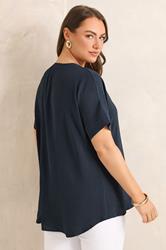 EVANS Plus Size Navy Blue Front Pleat Blouse | Evans 2