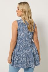 YOURS Plus Size Blue Paisley Notch Neck Vest Top | Yours Clothing 2