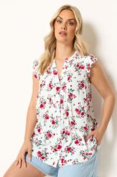 YOURS Plus Size White Floral Sleeveless Pintuck Top| Yours Clothing 3