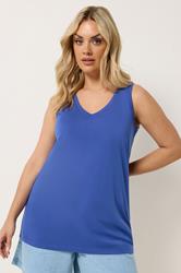 YOURS Plus Size Cobalt Blue V-Neck Basic Vest Top | Vest Top 3