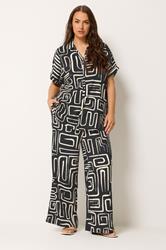 YOURS Plus Size Black Abstract Textured Boxy Top | Yours Clothing 1