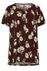 YOURS Curve Brown Floral Button Front Ribbed Swing Top
