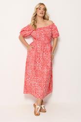 YOURS Plus Size Red Paisley Poplin Bardot Dress | Yours Clothing 1
