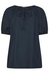 LTS Tall Navy Blue Tie Front Linen Blouse