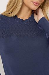 M&Co Navy Blue Pointelle Sleeve Jumper | M&Co 4
