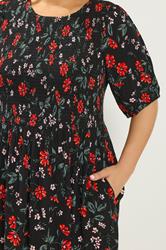 YOURS Plus Size Black Floral Puff Sleeve Shirred Dress  | Yours Clothing 4