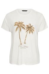 EVANS Curve White Sequin Embellished Palm Trees Graphic T-Shirt