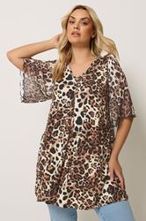 YOURS Plus Size Brown Animal Print Mesh Sleeve Top | Yours Clothing 3