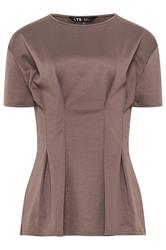 LTS Tall Mocha Brown Pleated Detail Top