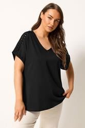 YOURS Plus Size Black Lattice Grown On Sleeve T-Shirt | Yours Clothing 3