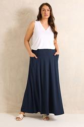 EVANS Plus Size Navy Blue Stretch Jersey Midaxi Skirt | Evans 3