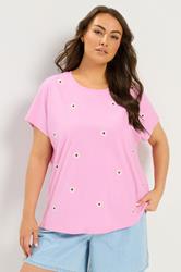 YOURS Plus Size Light Pink Embroidered Daisy T-Shirt | Yours Clothing 3
