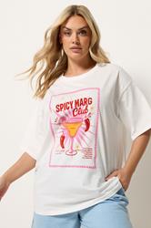 YOURS Plus Size Ivory White 'Spicy Marg Club' Slogan T-Shirt | Yours Clothing 1