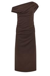 STAR Robe mi-longue drapée vert sauge et marron chocolat