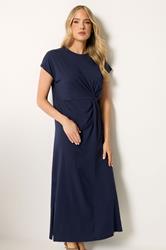 LTS Tall Women's Navy Blue Twist Cotton Midi Dress | Long Tall Sally 1