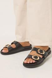 Black Brushed Buckle Mules In Extra Wide EEE Fit | Yours Clothing 1