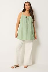 YOURS Plus Size Green Crochet Linen Cami Vest Top | Yours Clothing 1