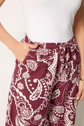 LTS Tall Women's Berry Red Paisley Linen Wide Leg Trousers | Long Tall Sally 5