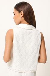 PixieGirl Petite Women's Set White Lace Lined Shirt & Wide Leg Trousers | PixieGirl 5