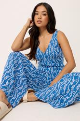 PixieGirl Petite Women's Blue Rope Print Wide Leg Jumpsuit | PixieGirl 3
