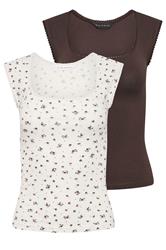 PixieGirl Petite 2 PACK Chocolate Brown & White Spot Cotton Vest Top
