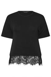 PixieGirl Petite Black Lace Hem T-Shirt