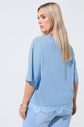 LIMITED COLLECTION Plus Size Light Blue Oversized Lace Hem T-Shirt | Yours Clothing 2