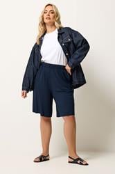 YOURS Plus Size Navy Blue Pull On Shorts | Yours Clothing 1