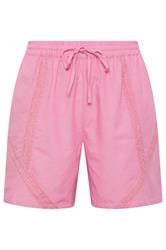 YOURS Plus Size Pink Crochet Drawstring Shorts | Yours Clothing 5