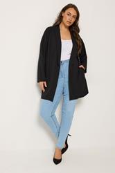 YOURS Plus Size Black Shawl Collar Scuba Blazer | Yours Clothing 1