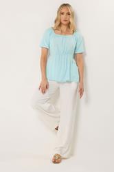 LTS Tall Women's Light Blue Square Neck Cotton Blouse | Long Tall Sally 1