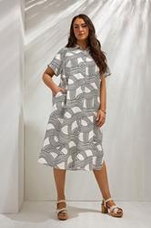 EVANS Plus Size White & Black Linear Shirt Dress | Evans 3