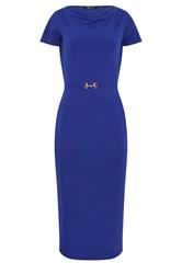 LTS Tall Cobalt Blue Scuba Buckle Midi Dress