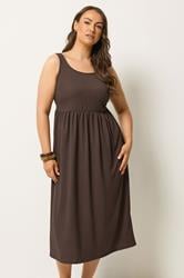 YOURS Plus Size Chocolate Brown Crinkle Midi Dress | Yours Clothing 3