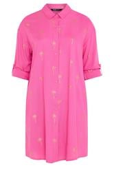 YOURS Curve Pink & Gold Palm Tree Shirt Dress
