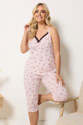 YOURS Plus Size Pink Bow & Heart Cami Cropped Pyjama Set | Yours Clothing 3