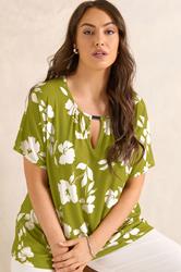 EVANS Plus Size Chartreuse Floral Print Bar Detail Top | Evans 3