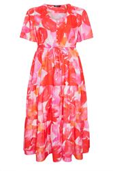 YOURS Curve Pink Tiered Floral Dress