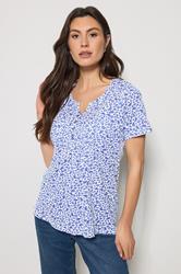 M&Co 2 PACK Navy Blue & White Floral Cotton Henley Tops | M&Co 1