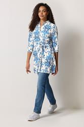 M&Co White & Blue Floral Print Tunic Shirt | M&Co 1