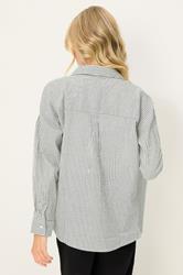 PixieGirl Petite Women's Grey Stripe Long Sleeve Shirt | PixieGirl 2