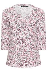 M&Co Petite Pink & White Floral Cotton Henley Top