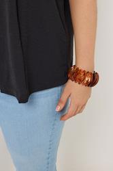 Brown Beaded Statement Stretch Bracelet | Yours Clothing 1
