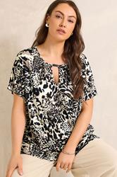 EVANS Plus Size Brown Animal Print Bar Detail Top | Evans 3
