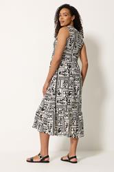 M&Co Black Leaf Print Cotton Sleeveless Midi Dress | M&Co 2