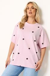 YOURS Plus Size Pink Spot Oversized T-Shirt | Yours Clothing 3